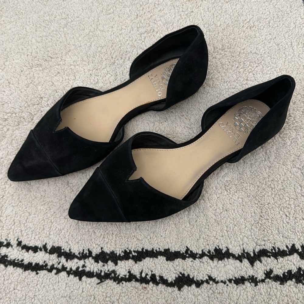 Vince Camuto Suede Black Pointed Toe Flats size 7